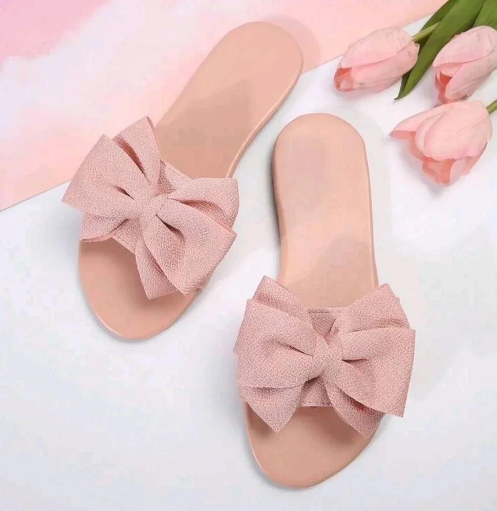 Bowknot Slide Slippers For Women, Round Toe Fashionable Beach Shoes Non-Slip - Picture 5 of 7